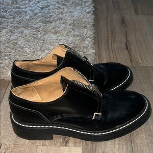 rag & bone Black Leather Oxfords with Silver Accents